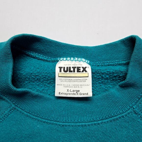 Vintage Blank Tultex Sweatshirt Teal Classic 90s Made in USA X-Large XL Crewneck - Picture 5 of 9